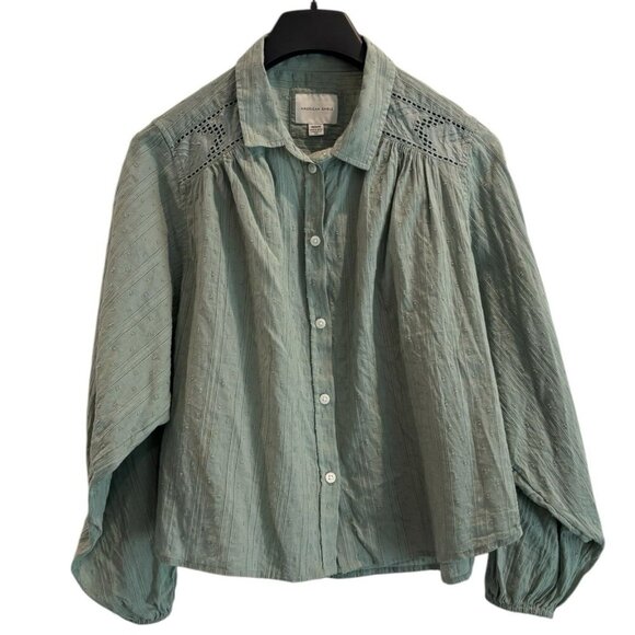 American Eagle Green Cotton Peasant Top‎ Size M 🌿 Boho Vibe Blouse - Picture 1 of 5